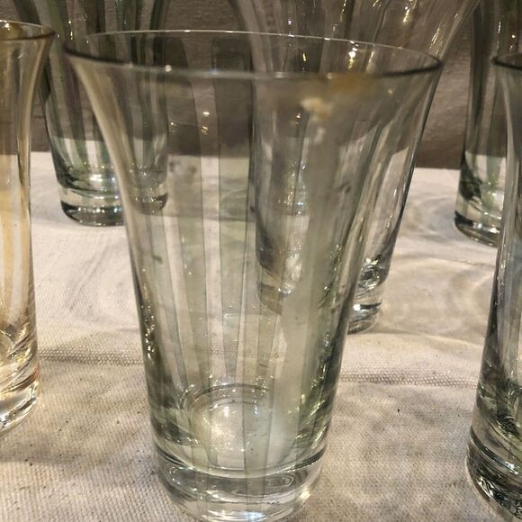 Vtg SP Collection 1997 Handmade in Poland Glass Clear Striped Glass 11pc Green - Picture 4 of 11